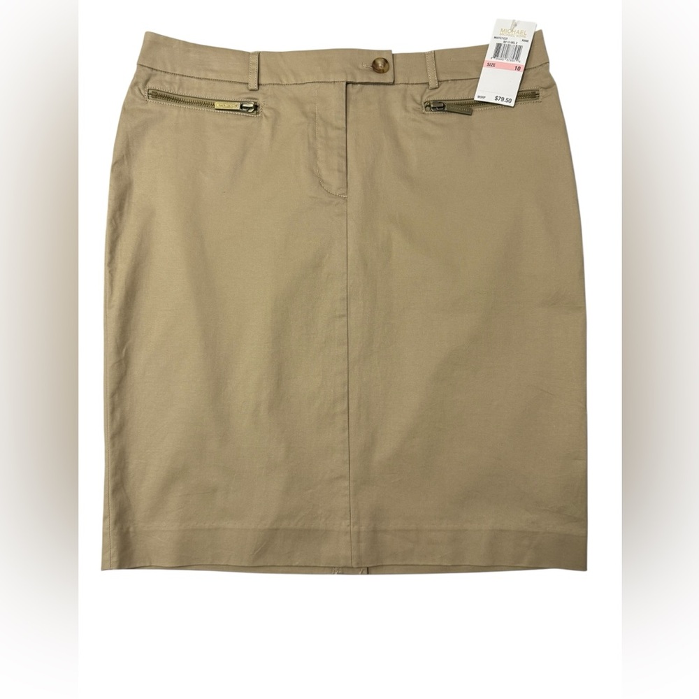 NWT MICHAEL Michael Kors Khaki Cotton Pencil Skirt Size 10 Pockets